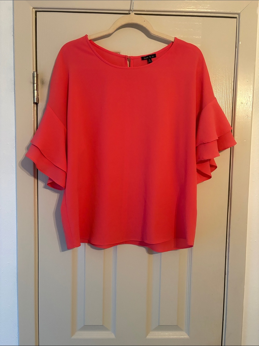 Sami & Jo Coral Ruffle Sleeve Blouse - Coral